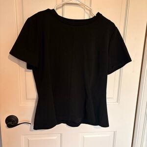 Ann Taylor Black Short Sleeve Polyester and Spandex Fitted Pleated Top Tee